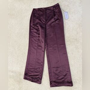 Plum Wide-Leg Satin Pants